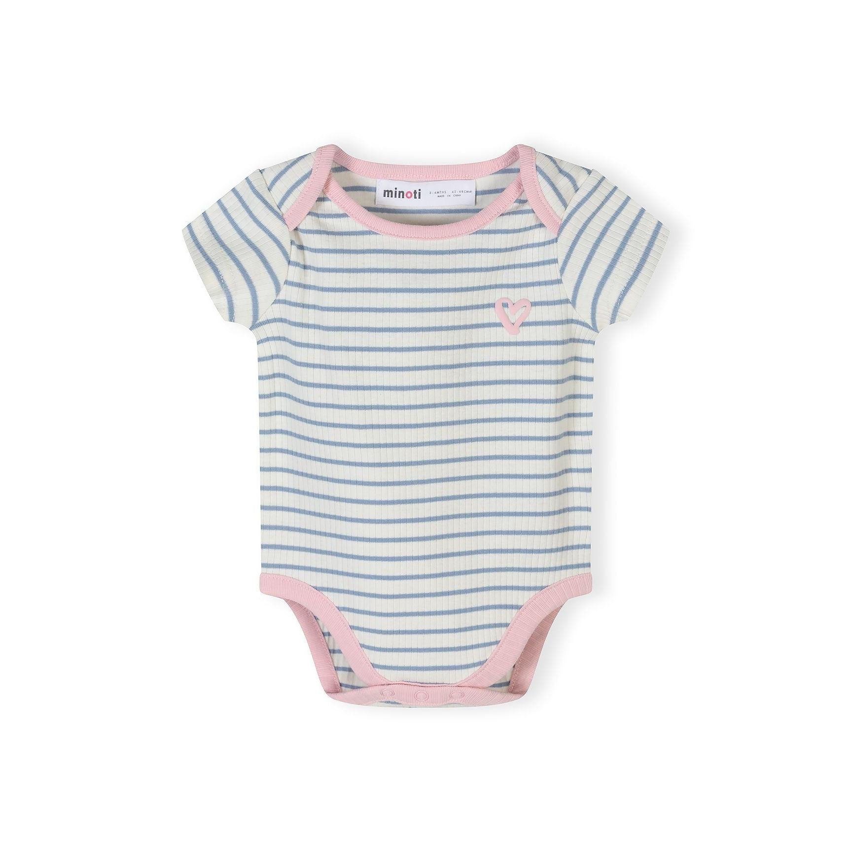 Single white cotton bodysuit with black line drawing rabbit and bow tie pattern displayed flat