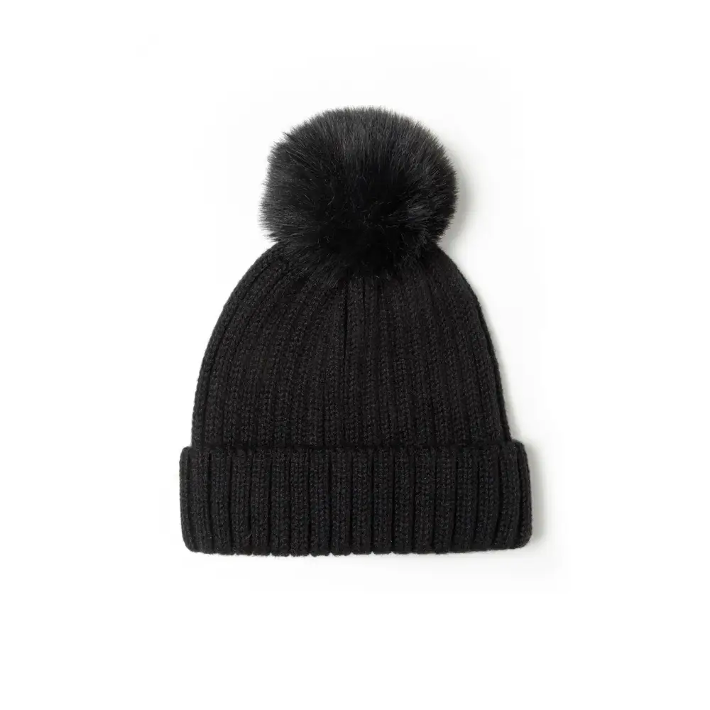 Black knitted snood laid flat showing full rectangular shape with ribbed texture pattern on white background