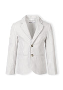 Boys cotton blazer with stone vertical stripes and notch collar featuring a stylish, unique design for kids.