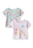 Girls t-shirt 2 pack fruit print turquoise 0-12m featuring vibrant unicorn and rainbow prints on soft fabric designed for ages 0-12 months.