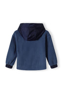 Boys microfleece half zip hoodie, blue, back view with ribbed cuffs.
