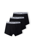 Men 3 pack boxers with logo waistband black featuring a wide elastic waistband, smooth texture, and a close cut fit.