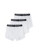 Men 3 pack boxers with elastic waistband white featuring a branded black waistband. Soft and durable fabric ensures comfort.