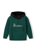 Boys half zip hoodie in dark green with front pocket and ribbed cuffs.