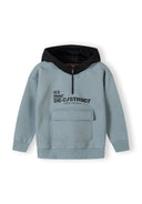 Boys half zip hoodie in light blue with a front pocket and ribbed cuffs.