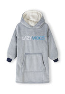Boys oversized fleece hoodie in light gray with a kangaroo pocket and hood.