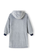 Back view of a boys oversized fleece hoodie in deep navy with a hood and elastic cuffs.