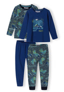 Boys long sleeve pyjamas set in navy with graphic print, featuring legging bottoms and ribbed cuffs.