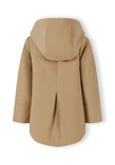 Back view of a girls' padded coat in beige with a hood and a pleat detail.