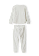Girls cream velour long sleeve pyjama set, back view, featuring ribbed cuffs and elasticated waistband.