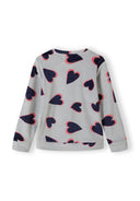 Girls long sleeve pyjama top in grey with heart print, back view.