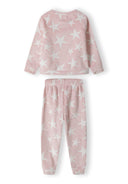 Girls pyjama set in pink with star pattern, back view, featuring raglan sleeves and elastic waistband.