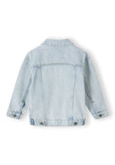 Boys light blue denim jacket, back view with structured collar and buttoned cuffs.