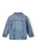 Boys denim jacket in light blue, back view with buttoned cuffs.