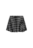 Girls checked pleated skirt black 3-14y featuring a black and muted check pattern with button detail. Perfect for active wear.