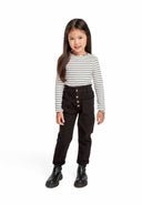 Girls denim paperbag jean with front pockets black 1-8y featuring a stylish paperbag waist and front button fastening. 
