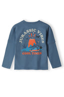 Boys long sleeve t-shirt double layer with print navy 1-8y featuring vibrant Jurassic Vibes graphic. Soft material for comfort.