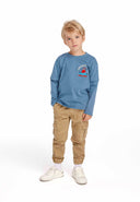 Boys long sleeve t-shirt double layer with print navy 1-8y. Soft crew neck, warm fabric, suitable for layering in cooler weather.