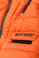 Boys padded jacket with hood and pockets orange 3-14y featuring quilted nylon texture and branded Velcro patch.  