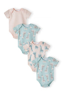Girls short sleeve bodysuit multipack light pink 0-18m featuring four soft cotton designs with playful prints and polka dots.