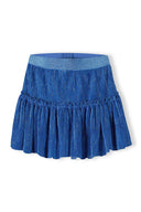 Girls pleated sparkle party skirt blue 3-14y, featuring a stretch glitter waistband and layered pleated design for festive occasions.