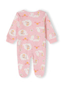 Back view of a light pink long sleeve sleepsuit with elephant print and foot coverage.