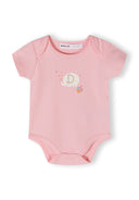 Girls short sleeve bodysuit pack with print light pink 0-24m. Soft cotton jersey, envelope-shaped shoulders, playful elephant design.