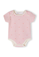 Girls short sleeve bodysuit pack with print light pink 0-24m featuring a gingham pattern and soft cotton jersey material.