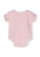Girls short sleeve bodysuit pack with print light pink 0-24m, featuring a checked design with subtle dotted patterns in soft cotton fabric. 