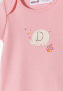 Girls short sleeve bodysuit pack with print light pink 0-24m featuring an adorable elephant design with flowers and hearts. 