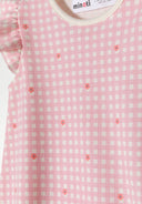 Girls 2 pack frill sleeve rompers light pink 0-24m featuring a soft cotton fabric with colorful floral prints on a checked design.