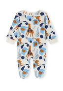 Boys sleepsuits 4-pack light blue with long sleeves built-in feet and press studs 0-24 months featuring animal print pattern design