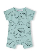 Boys 2 pack short sleeve rompers colourful patterns mint 0-24m. Mint rompers featuring playful dinosaur prints for boys aged 0-24 months.