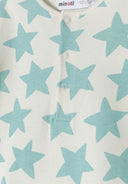 Boys 2 pack short sleeve rompers colourful patterns mint 0-24m featuring mint star patterns and practical press stud fastenings.