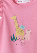 Girls rompers frill sleeves purple 0-24m featuring colorful giraffe and cat print, soft cotton blend for comfort.