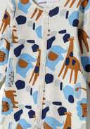 Boys 2 pack long sleeve sleepsuits with feet light blue 0-24m featuring playful animal print, soft cotton, ideal for infants.
