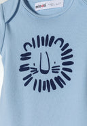Boys short sleeve bodysuit 2 pack light blue 0-24m. Soft cotton jersey with navy lion print for added charm. Perfect for sensitive skin.