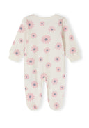 Back view of a long-sleeve sleepsuit for girls, featuring a floral pattern in light pink and cream.