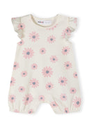 Girls 2 pack romper set frill sleeves light pink 0-24m features playful flower patterns, soft cotton fabric for comfort, and elasticated trims.
