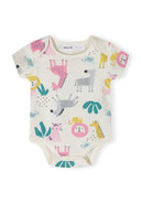 Girls short sleeve bodysuits 2 pack purple 0-24m featuring playful animal prints, crafted from soft cotton jersey for ultimate comfort.