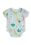 Girls short sleeve bodysuit 2 pack with print mint 0-24m, featuring colorful animal prints on soft cotton jersey fabric. Brilliant for daily wear.