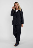 Women packaway waterproof jacket with hood black 36-48. Lightweight, waterproof design with a hidden hood, perfect for wet weather.