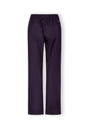 Women's packaway waterproof overpants in purple with adjustable cuffs and elasticated waistband, size 36-48. Designed for wet conditions.