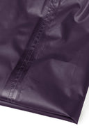 Purple packaway waterproof overpants featuring smooth texture and adjustable cuffs, designed for women's sizes 36-48.