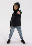 Boys waterproof packaway jacket black 3-14y with adjustable hood and lightweight, water-resistant fabric for outdoor adventures.