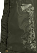 Detail of kids packaway waterproof jacket in khaki with adjustable cuffs.