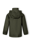Kids packaway waterproof jacket hood khaki 3-14y with adjustable cuffs, lightweight fabric for comfort and freedom of movement.