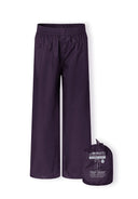 Boys and girls packaway waterproof overpants purple 5-14y, lightweight waterproof fabric, elasticated waist, comfortable fit.