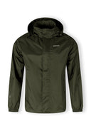 Men packaway waterproof jacket with hood khaki. Lightweight khaki jacket with a concealed hood and water-resistant zipper. Compact design.