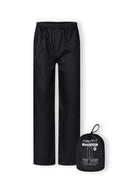 Men packaway waterproof overpants black made from lightweight material featuring an elasticated waistband and portable storage pouch.